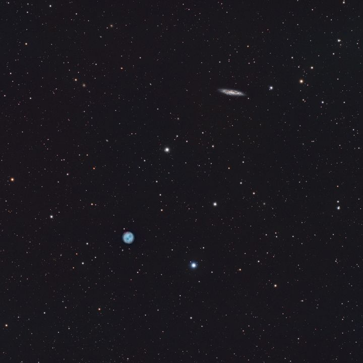 The Owl Nebula and the Windsurf Galaxy, M97 and M108