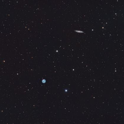 The Owl Nebula and the Windsurf Galaxy, M97 and M108